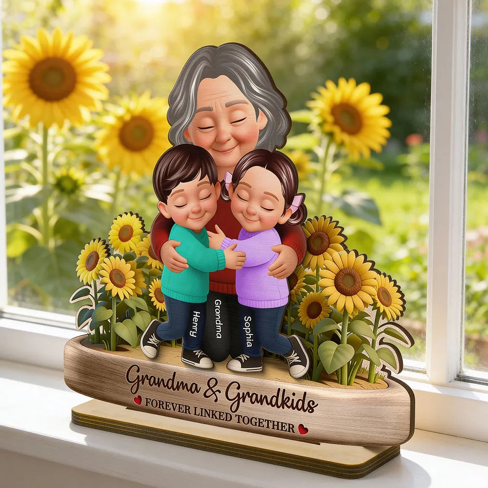 Personalized Grandma and Grandkids Wooden Sculpture - Sentimental Gift for Family Plaque MagicInPrints