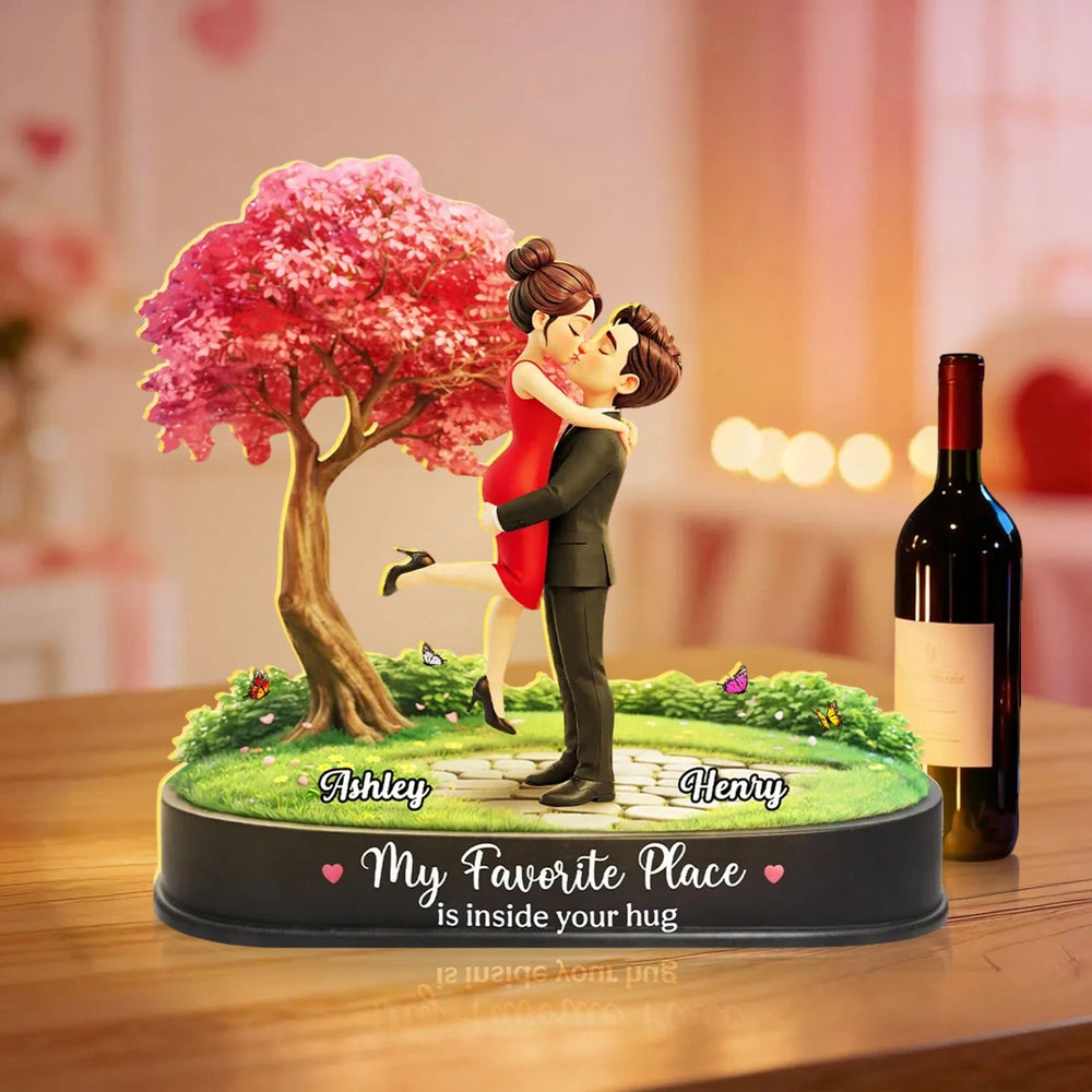Custom Romantic Couple Figurine with Cherry Blossom Tree - Perfect for Anniversaries Plaque MagicInPrints