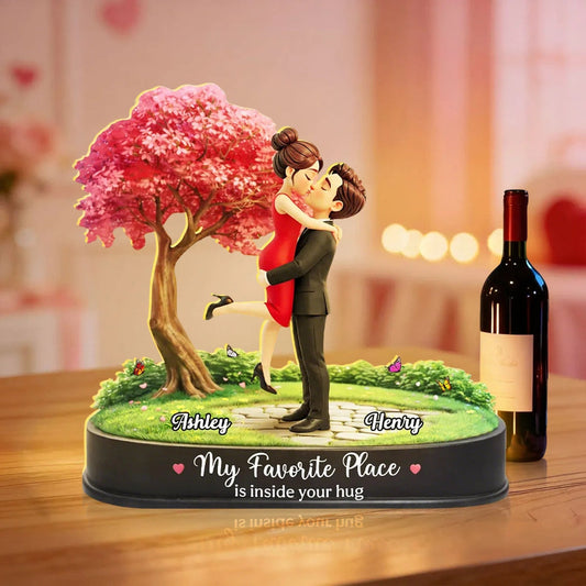 Custom Romantic Couple Figurine with Cherry Blossom Tree - Perfect for Anniversaries Plaque MagicInPrints