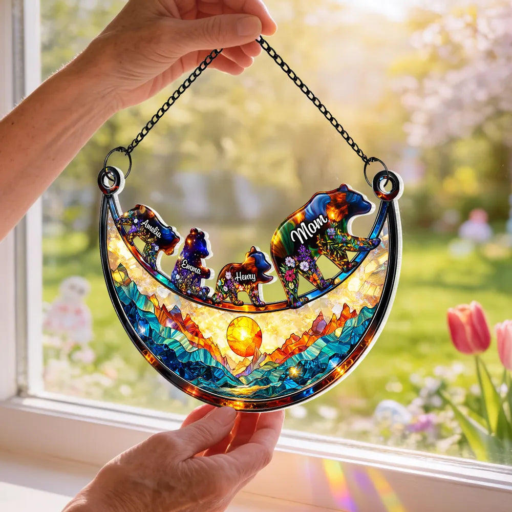 Personalized Bear Family Stained Glass Suncatcher for Mom and Child - Mother's Day Gift Ornament MagicInPrints
