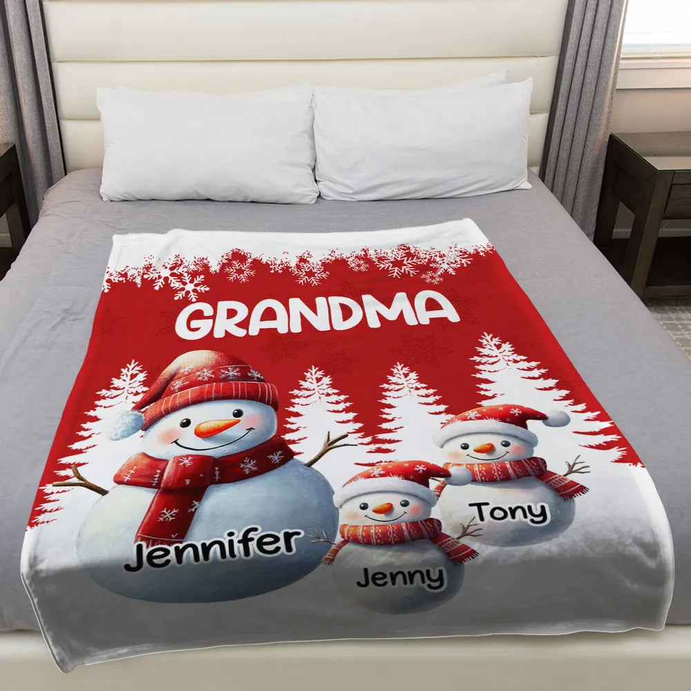 Personalized Grandma Snowman Blanket for Family - Christmas Gift Blanket MagicInPrints