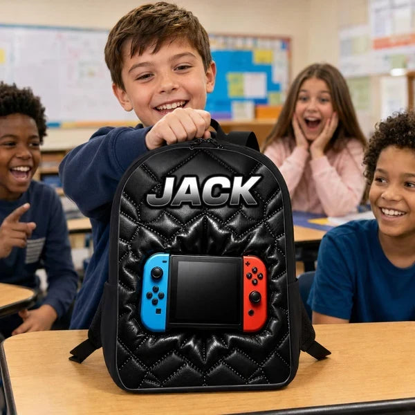 Personalized Kids School Backpack Gamer Controller Gift Idea