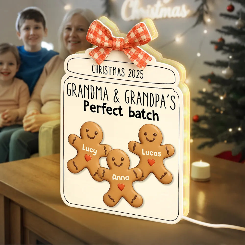 Personalized Gingerbread Family Light Up Sign for Grandparents - Christmas Decoration Plaque MagicInPrints