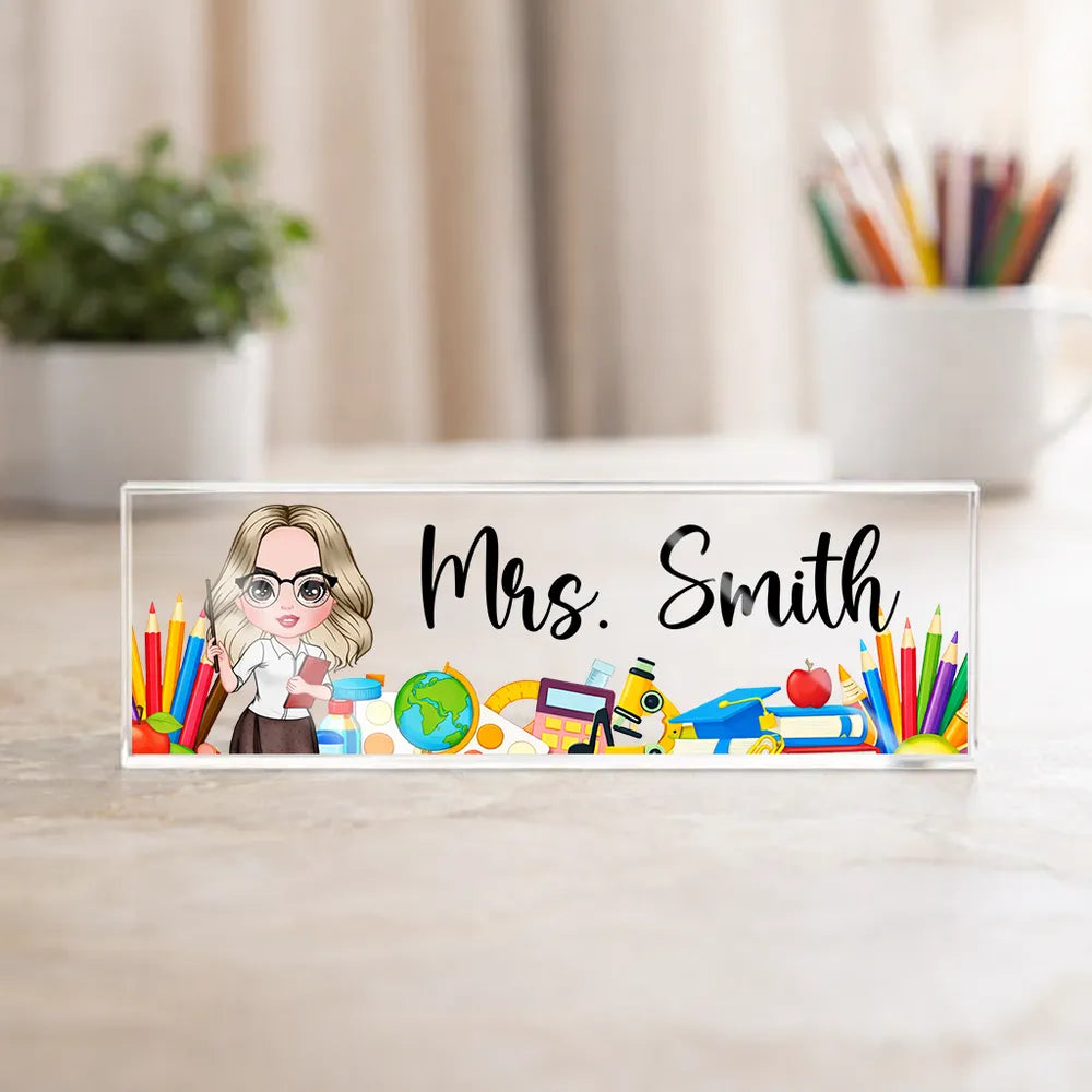 Personalized Teacher Desk Name Plate for Educators with Cartoon Design - Perfect for Classroom Decor Plaque MagicInPrints