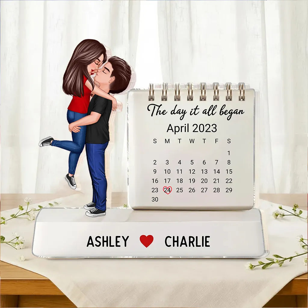 Personalized Romantic Couple Desk Calendar for Anniversary - Custom Names and Date Plaque MagicInPrints