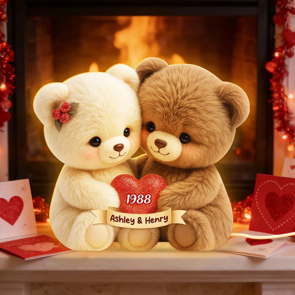 Personalized LED Teddy Bear Lamp for Couples with Custom Names - Romantic Gift Plaque MagicInPrints