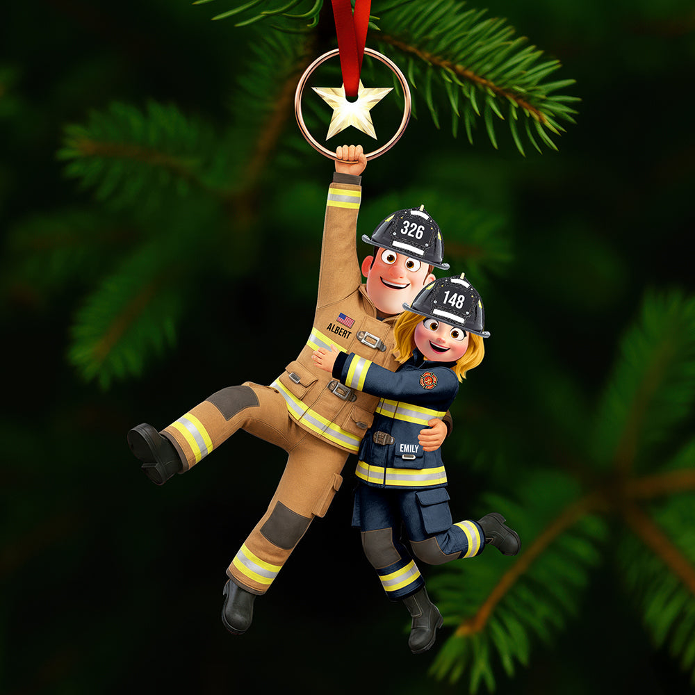 "Together in Courage" - Firefighter Couple Hanging Ornament - Personalized Gifts for Couples Ornament MagicInPrints