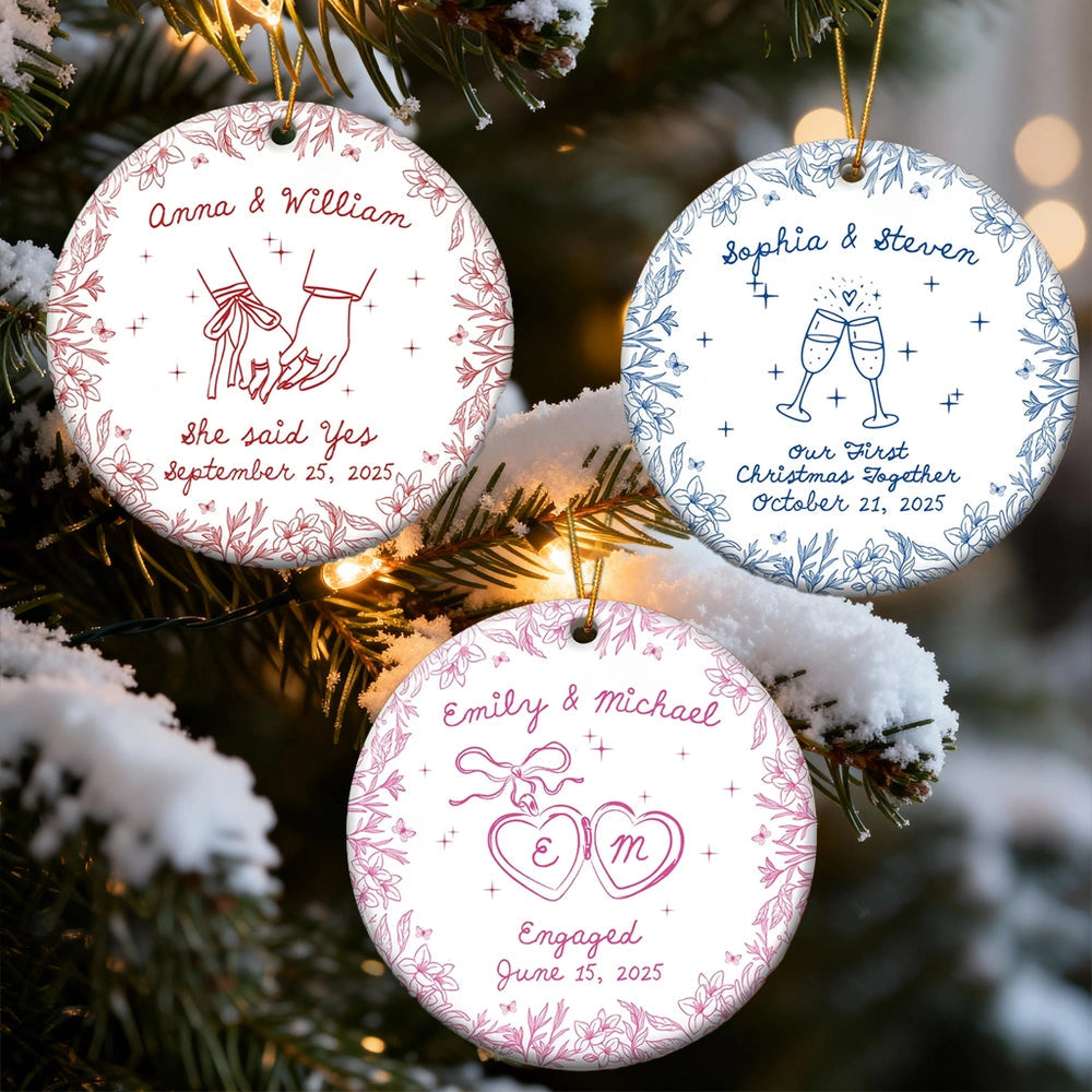 Personalized Ceramic Ornament for Couples - Engagement and First Christmas Keepsake Ornament MagicInPrints
