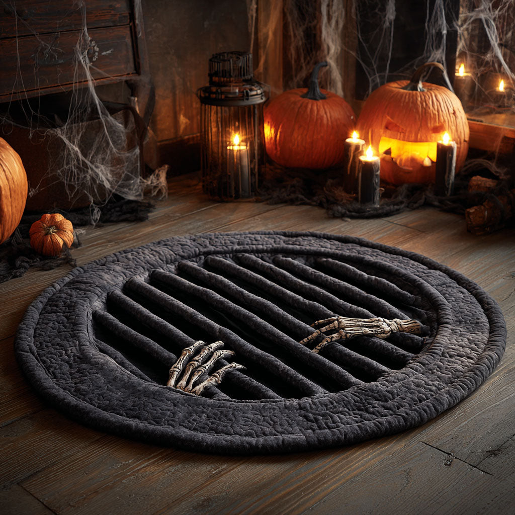 Bring a Touch of Spookiness Home – Personalized Skeleton Trapdoor Quilted Round Mat – Gift for Halloween Lovers Quilted Round Mat MagicInPrints