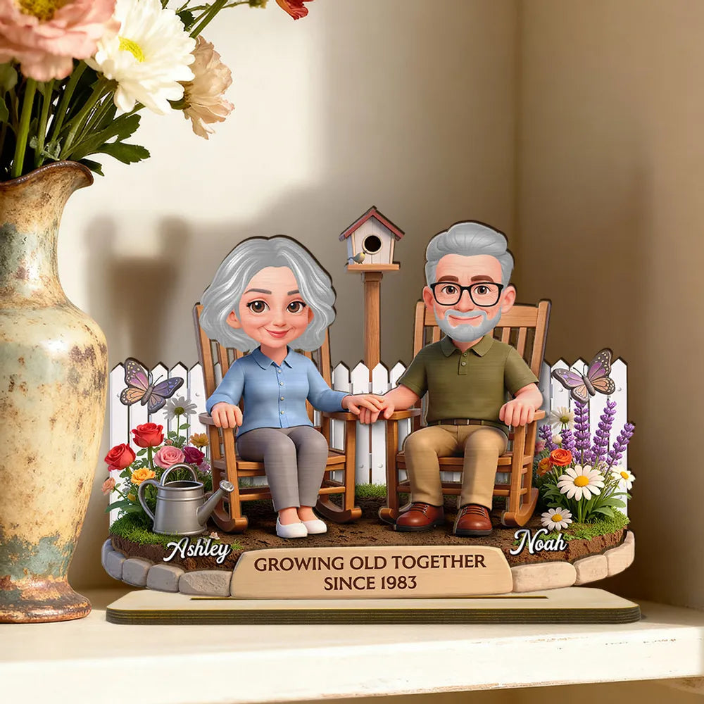 Personalized Couple Figurine for Seniors - Growing Old Together Anniversary Gift Plaque MagicInPrints