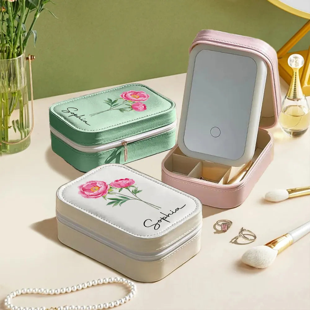 Personalized Floral Travel Makeup Case with Mirror - Gift for Her Beauty Tools MagicInPrints
