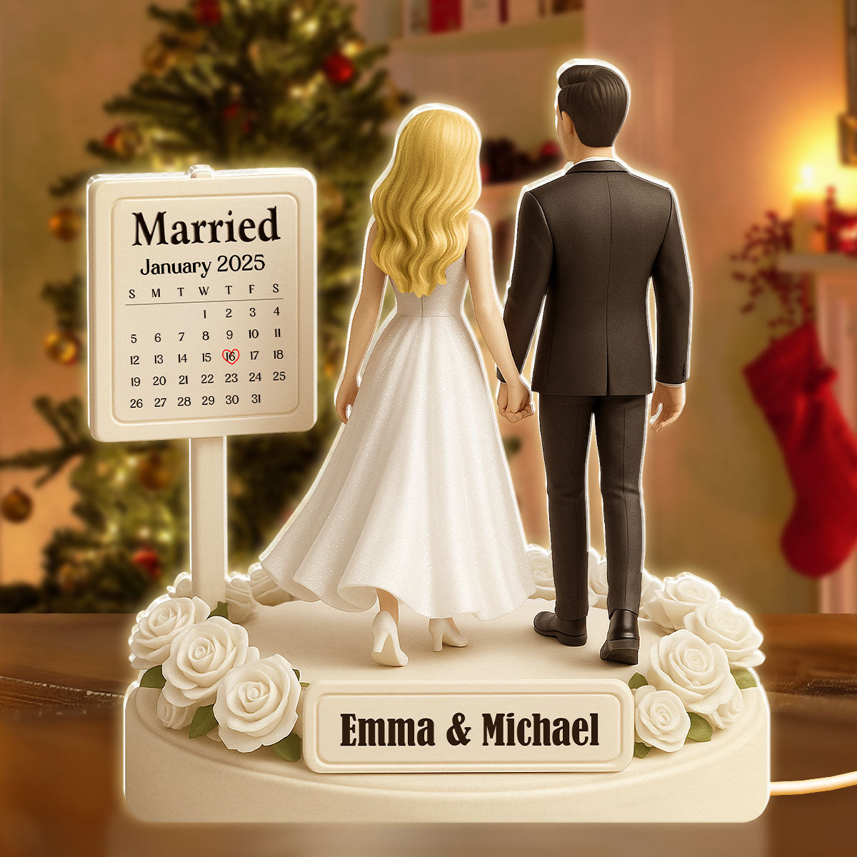 Personalized Wedding Cake Topper Figurine with Date Display - Perfect for Newlyweds Plaque MagicInPrints