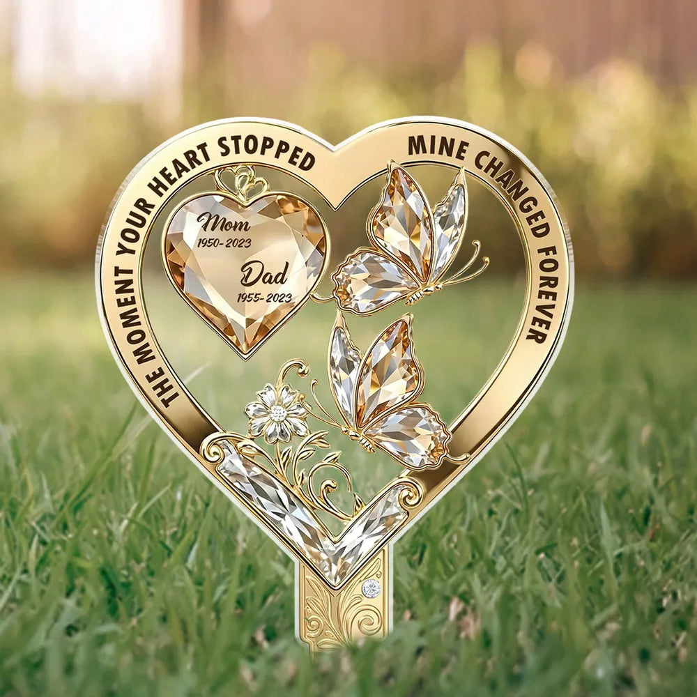 Personalized Memorial Garden Stake for Mom - Heart and Butterfly Design Sign MagicInPrints