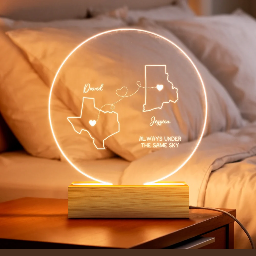 Personalized LED Night Light for Couples - Custom State Design - Romantic Gift Plaque MagicInPrints