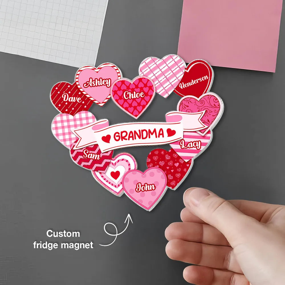 Personalized Heart Magnet Set for Grandma - Family Names Gift Fridge Magnet MagicInPrints