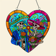 Load image into Gallery viewer, “Together Forever” - Colorful Skull Couple Suncatcher - Personalized Gift for Couples Ornament MagicInPrints
