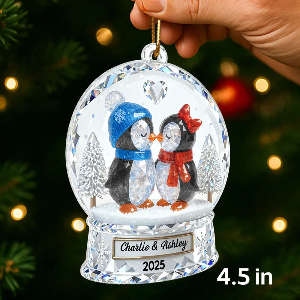 Personalized Penguin Couple Crystal Ornament for Couples - Christmas Decoration Ornament MagicInPrints