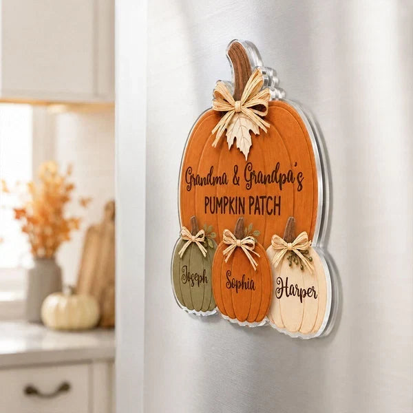 Personalized Fall Acrylic Magnet Rustic Pumpkin Gift for Grandma & Grandpa