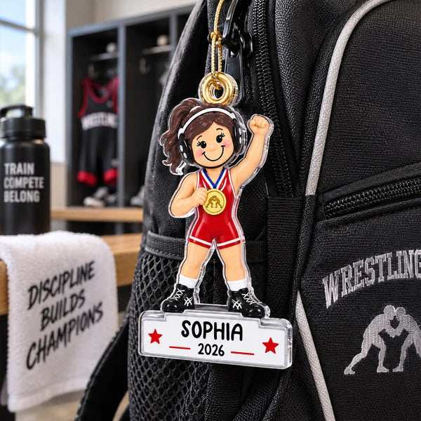 Personalized Acrylic Ornament Red Wrestler Gift for Daughter