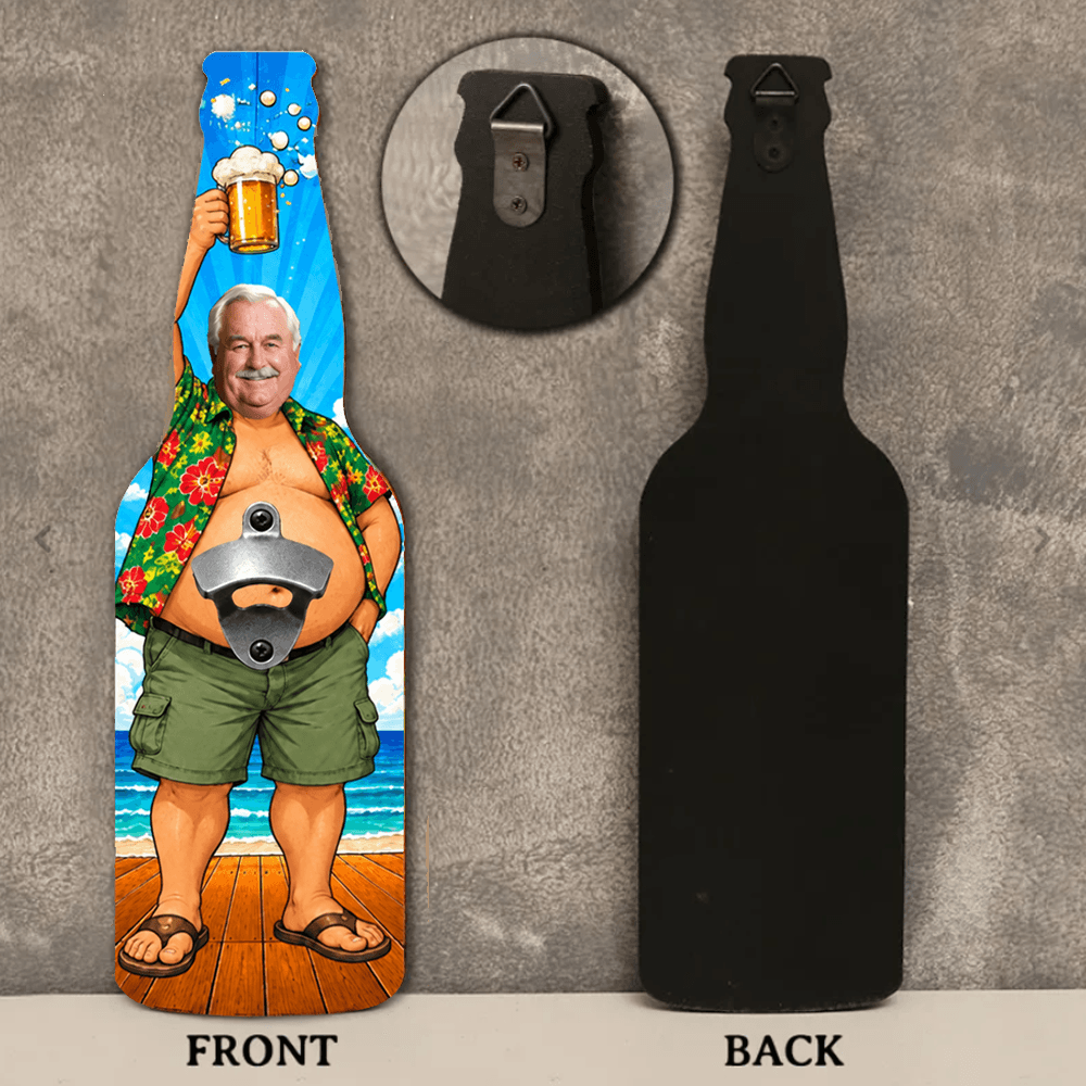 Personalized Wooden Wall-Mounted Bottle Opener Custom Gift for Dad, Husband, Grandpa