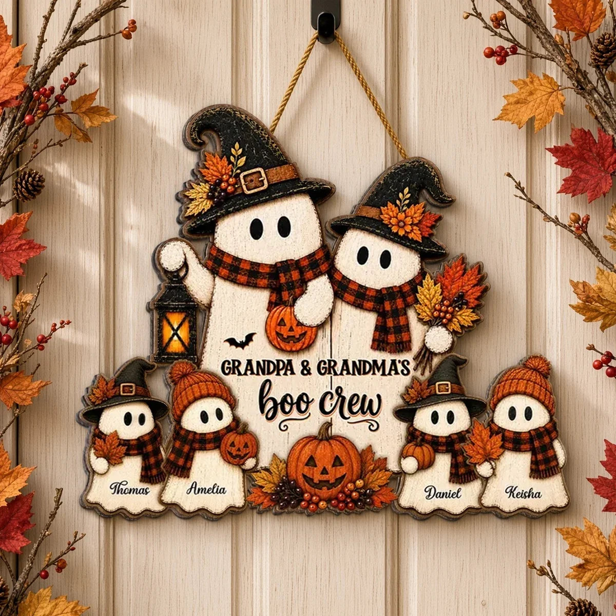 Personalized Wooden Halloween Sign for Grandma & Grandpa's Boo Crew Family Decor