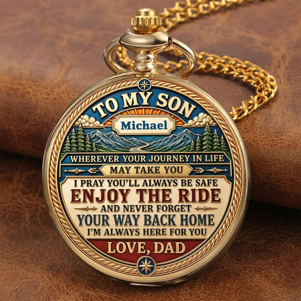 Personalized Pocket Watch with Mountain Quote Gift for Son