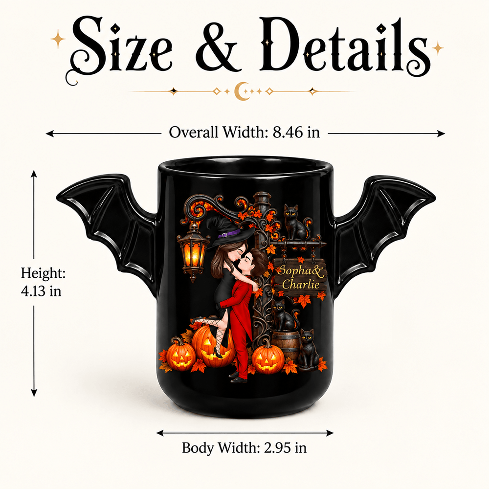 Personalized Halloween Couple Mug Custom Name Bat Wing Gift