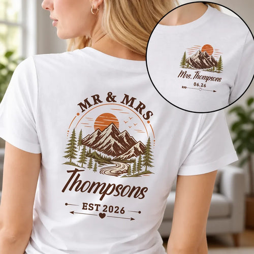 Personalized Mountain Sunset Tee Custom Couple Gift for Wedding