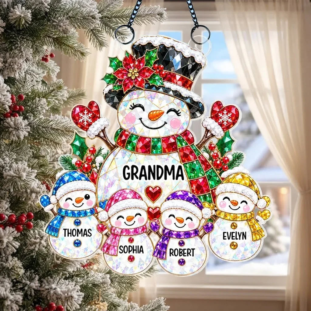 Personalized Snowman Acrylic Suncatcher Ornament for Grandma Christmas Gift