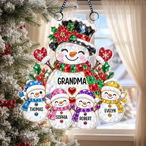 Personalized Snowman Acrylic Suncatcher Ornament for Grandma Christmas Gift