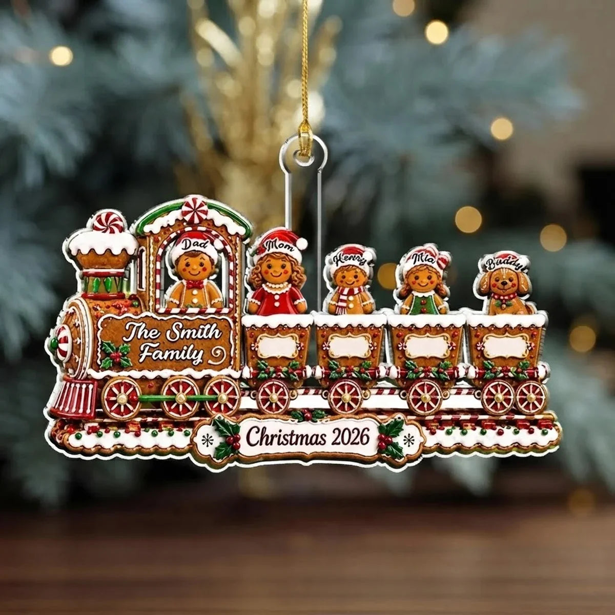 Personalized Gingerbread Train Acrylic Ornament Gift for Family
