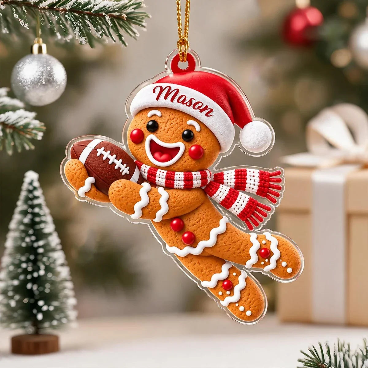 Personalized Gingerbread Football Player Ornament Unique Christmas Gift for Sports Lovers