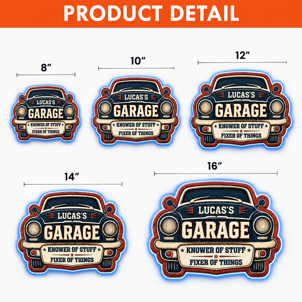 Personalized LED Garage Sign Custom Name Fixer of Things Gift for Car Enthusiasts