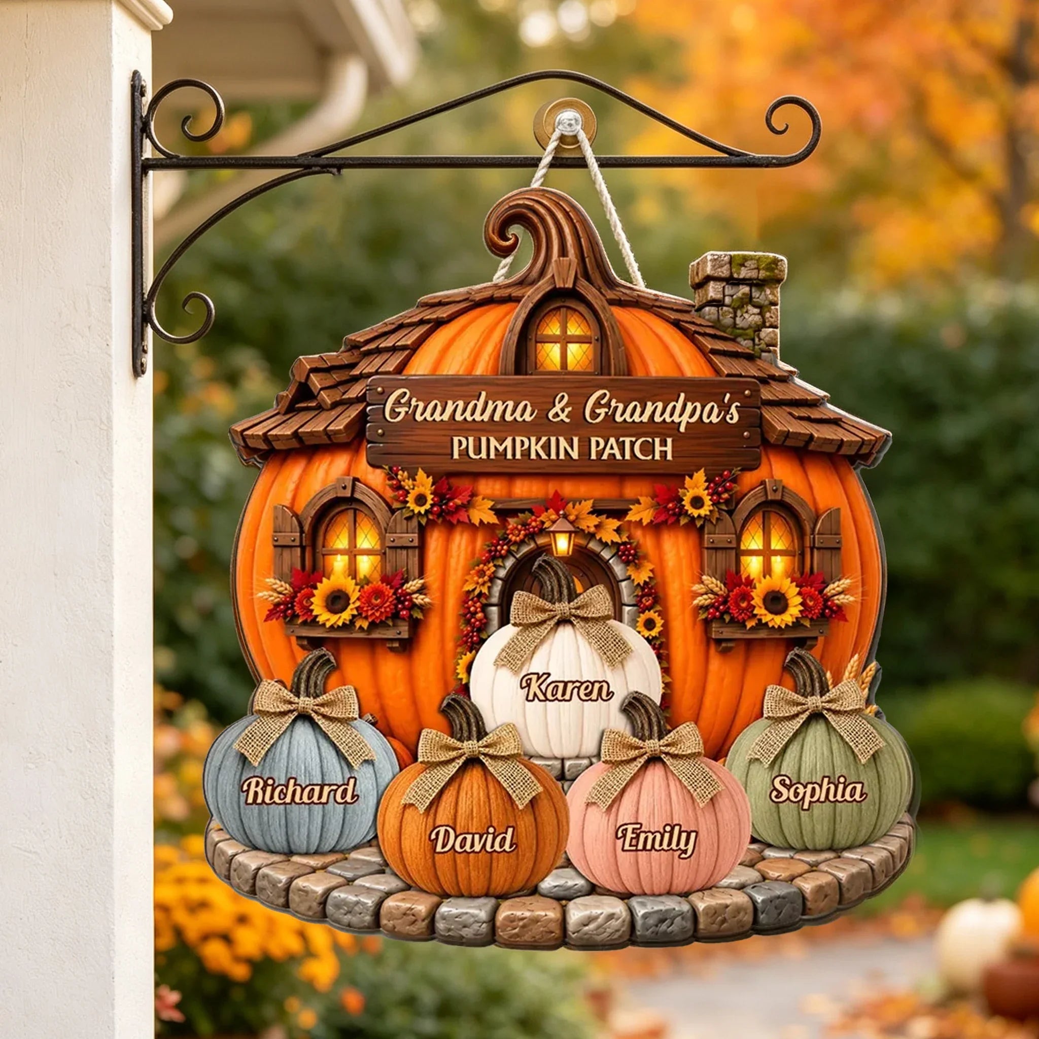 Personalized Wooden Pumpkin Cottage Sign Gift for Grandma & Grandpa