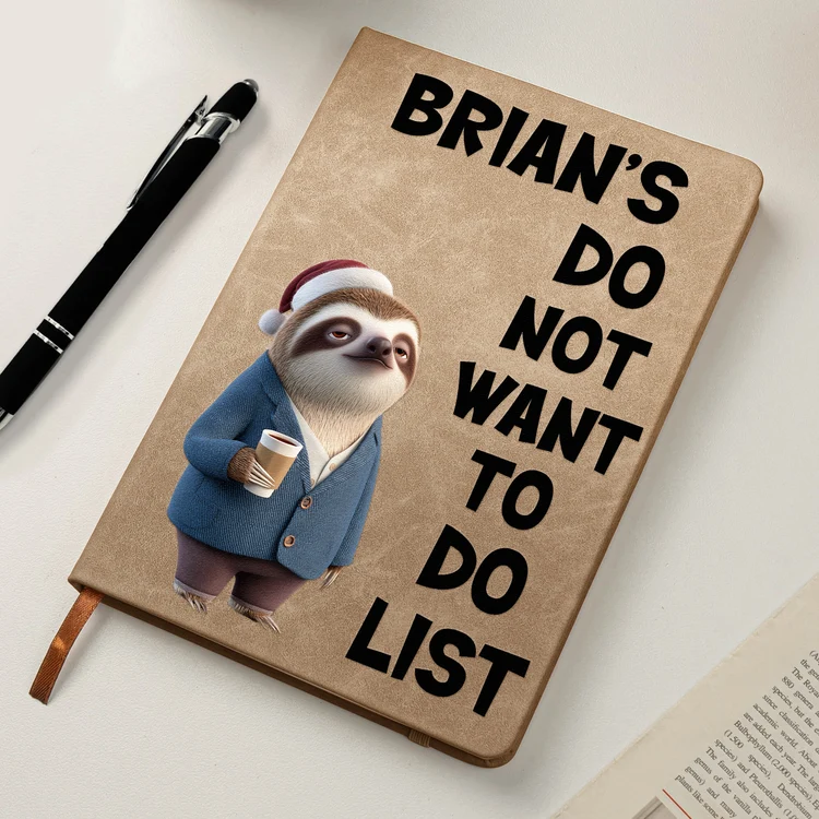 Personalized Leather Journal with Sleepy Sloth Gift for Coworker