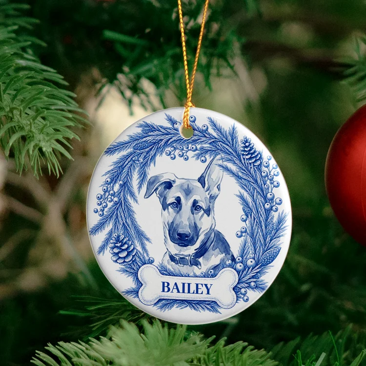 Personalized Blue Watercolor Dog Ornament Unique Pet Gift