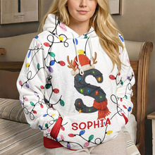 Load image into Gallery viewer, Personalized Family Initial Hoodie Colorful Reindeer Gifts
