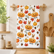 Load image into Gallery viewer, Personalized Dog Peeking from Pumpkin Kitchen Towel Gift for Pet Owners

