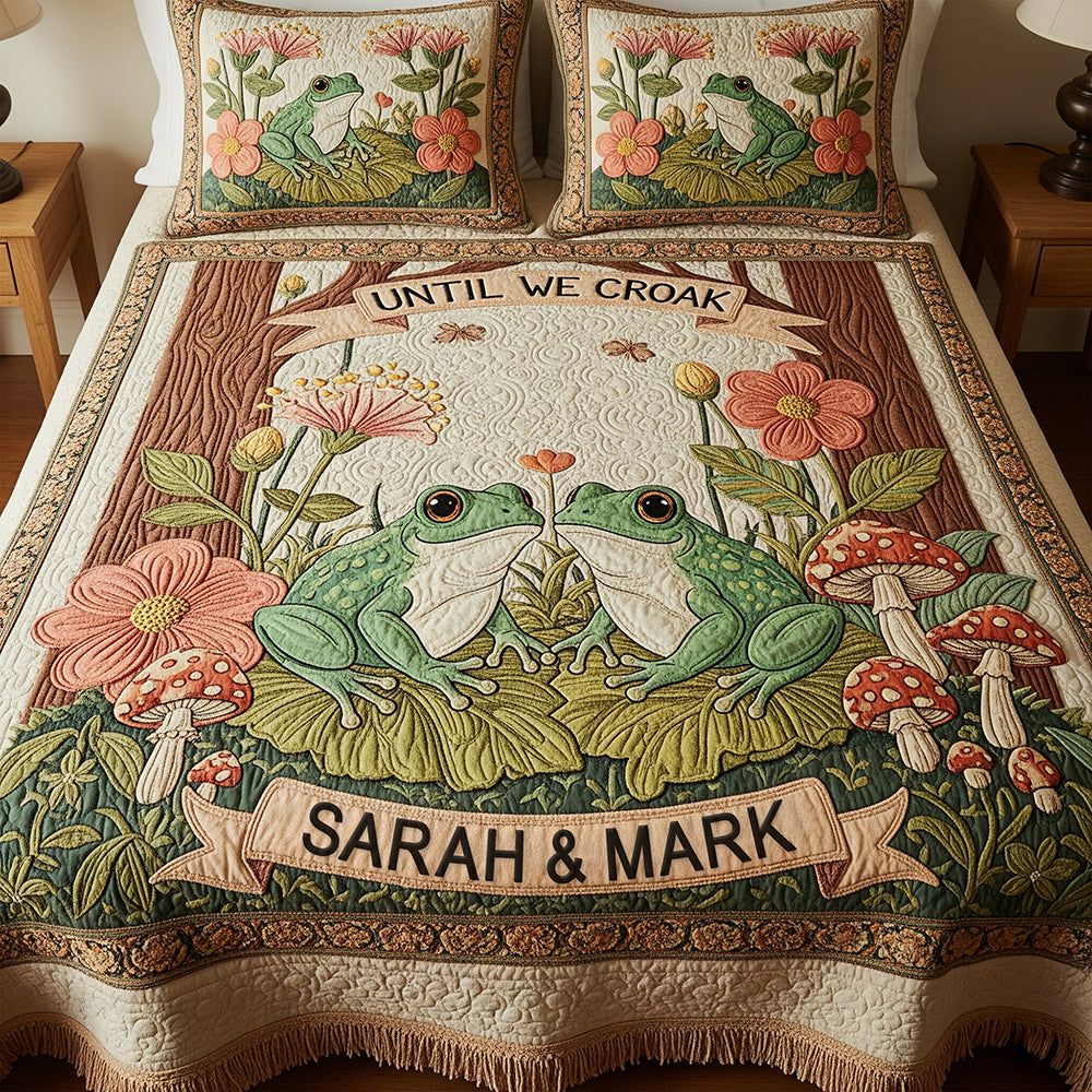 “Until We Croak” - Frog Couple Quilt Bedding Set - Personalized Gifts for Couples Blanket PopCulturePrints