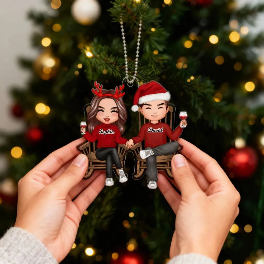Personalized Couple Car Ornament for Christmas - Custom Names & Holiday Design Car Hanger MagicInPrints