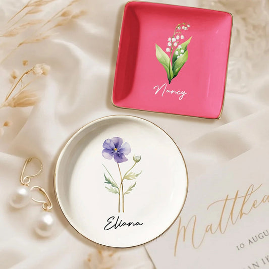 Personalized Floral Jewelry Dish Set for Women - Elegant Gift for Special Occasions Jewelry MagicInPrints