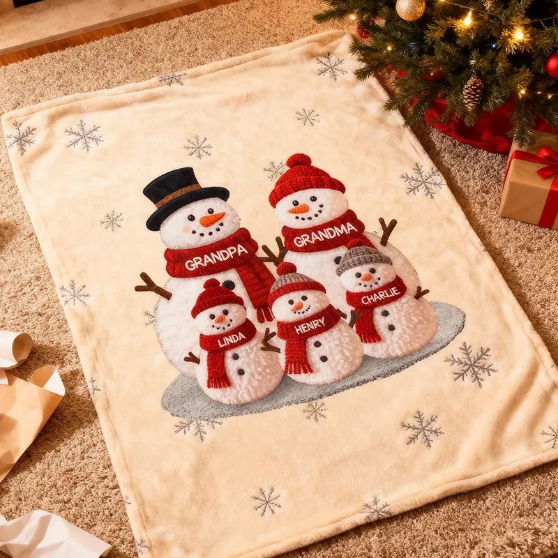 Personalized Family Christmas Blanket Snowman Design for Grandparents - Holiday Decor Pillow or Blanket MagicInPrints