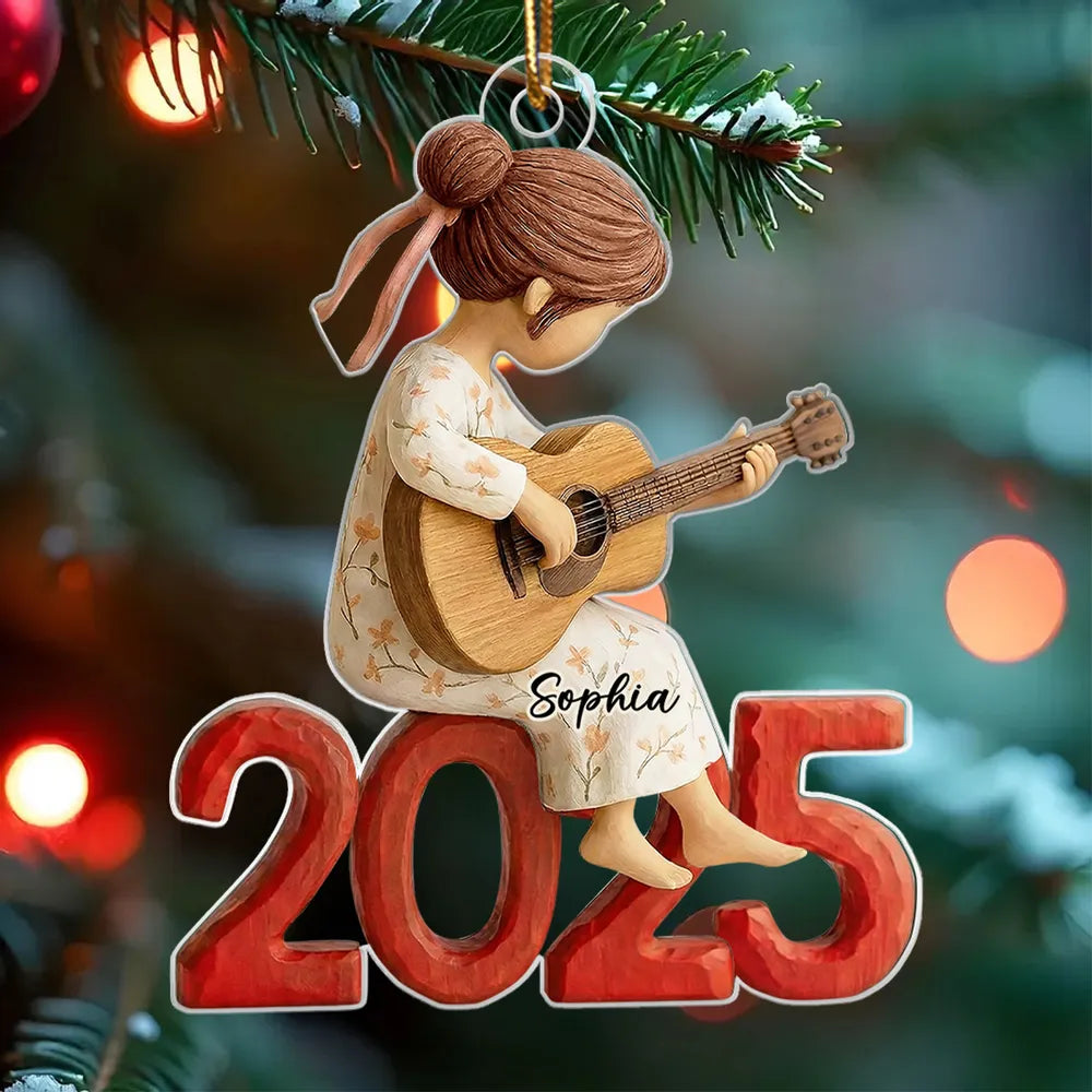 Personalized Girl Guitar Ornament - Custom Name 2025 Keepsake Ornament MagicInPrints