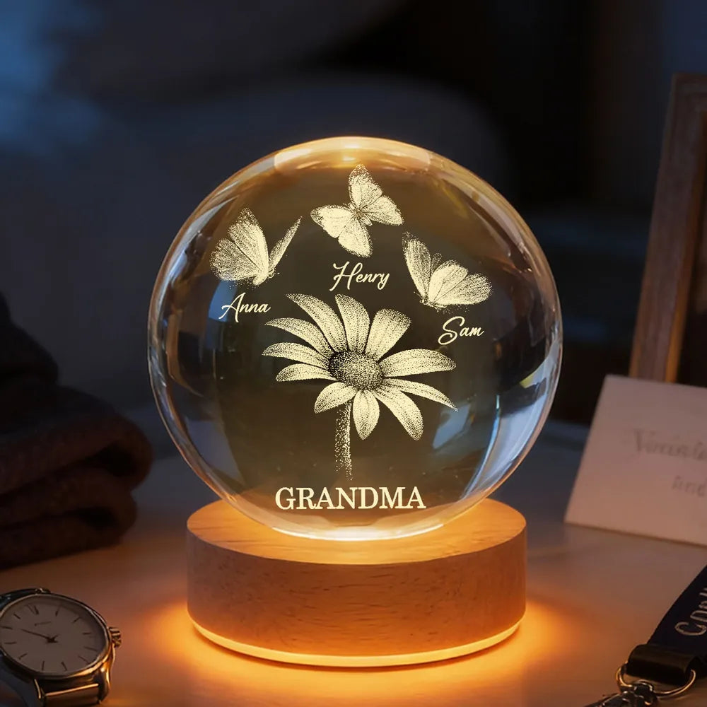 Personalized LED Globe Lamp for Grandma with Names and Butterflies - Sentimental Gift Lamp MagicInPrints