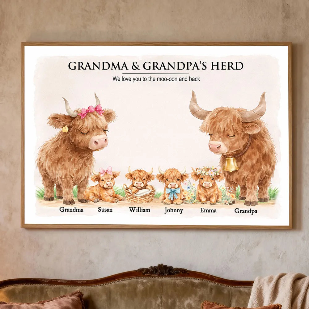 Personalized Family Cow Canvas Art for Grandparents - Sentimental Home Decor Poster or Canvas MagicInPrints
