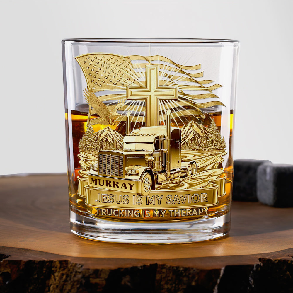 Jesus Is My Savior - Personalized Christian Trucker Whiskey Glass Gift Whiskey Glass MagicInPrints
