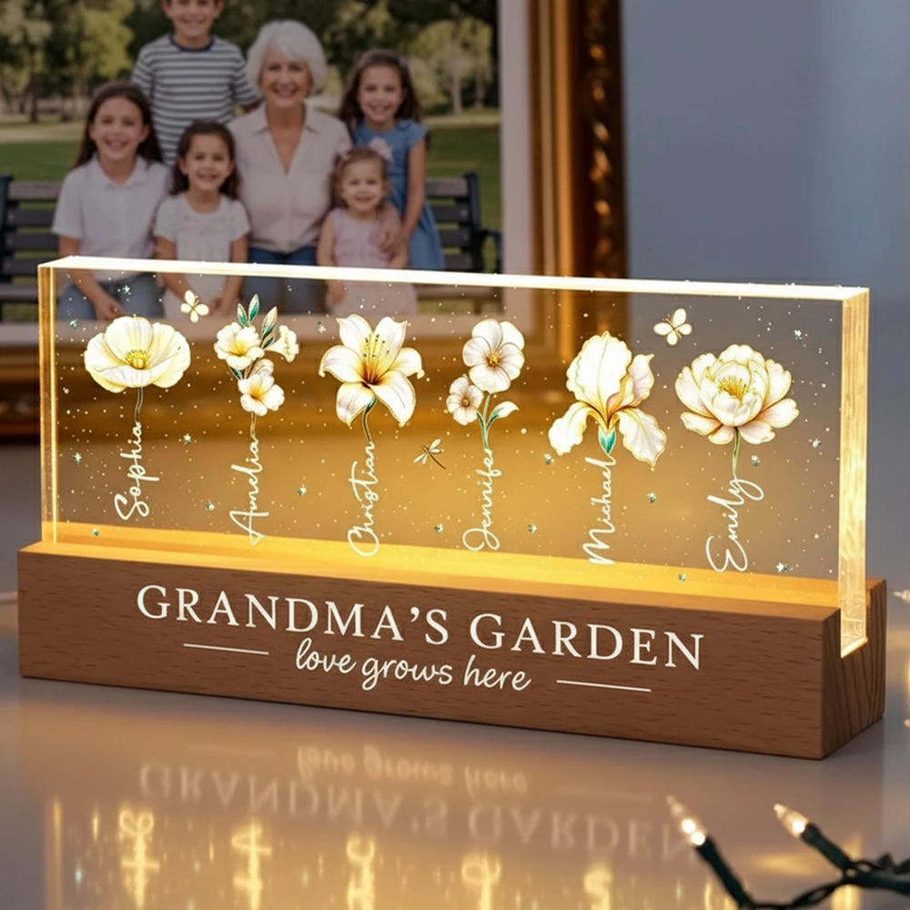 Personalized Acrylic Flower Block for Grandma - Custom Names Gift Plaque MagicInPrints