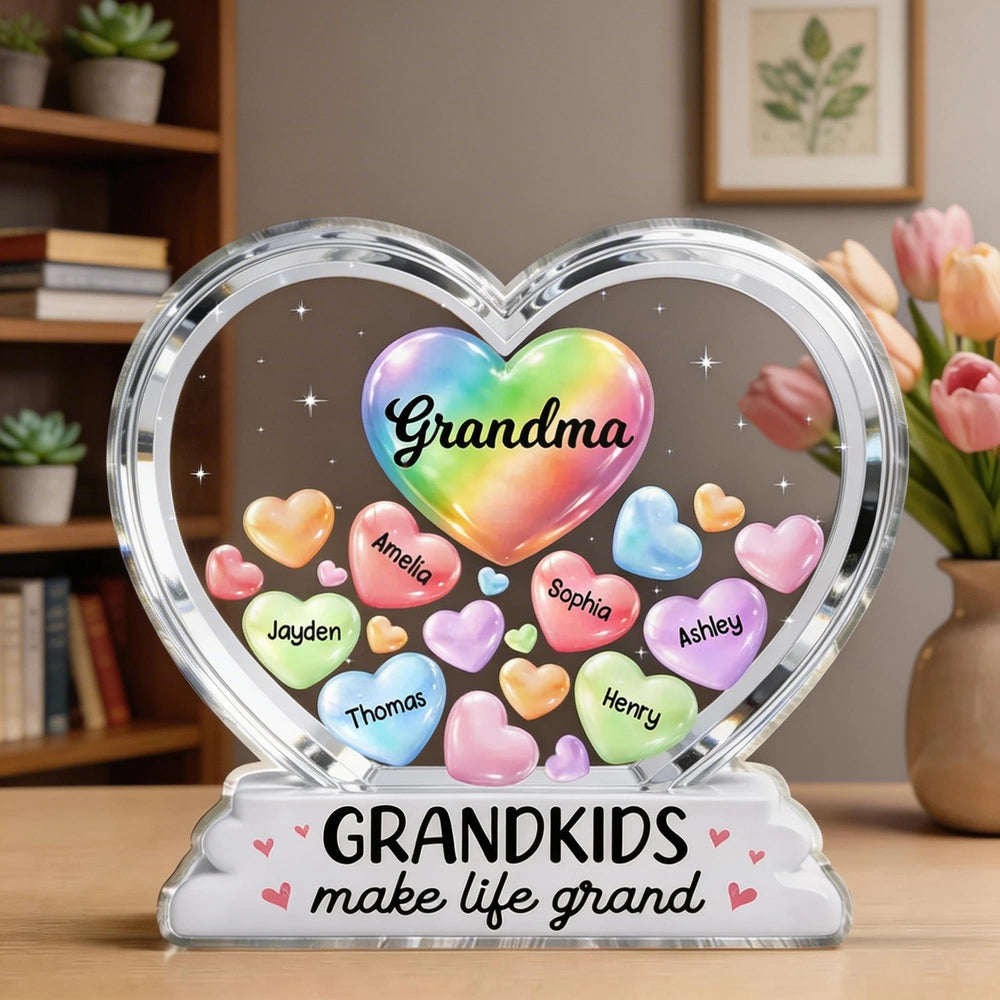 Personalized Heart-Shaped Acrylic Plaque for Grandma - Grandkids Names Display Plaque MagicInPrints
