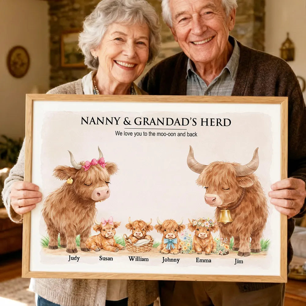 Personalized Family Highland Cow Canvas for Grandparents - Sentimental Home Decor Poster or Canvas MagicInPrints