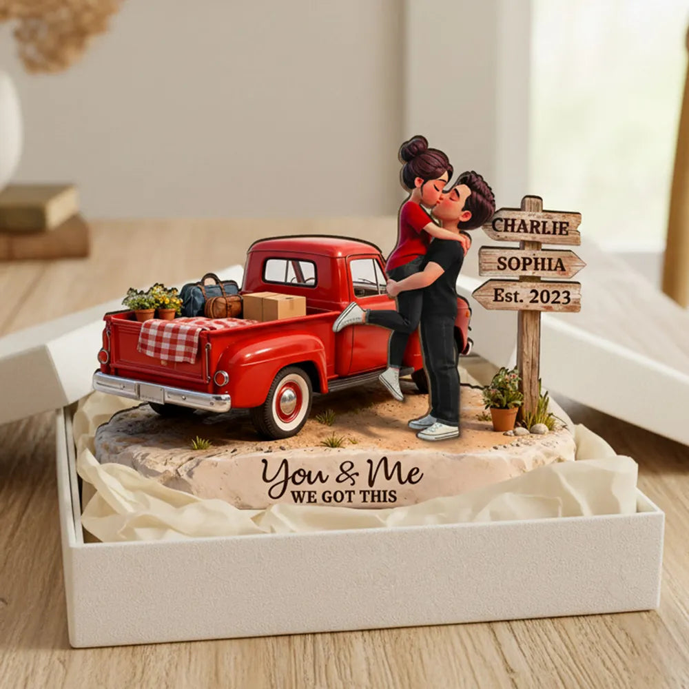 Personalized Romantic Couple Figurine with Vintage Truck - Anniversary Keepsake Plaque MagicInPrints